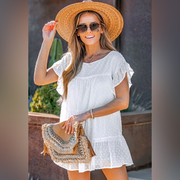 White Chiffon Tiered Hem Top - Picture 4 of 12